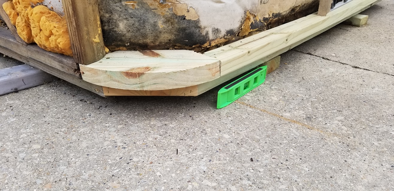 New hot tub frame joining the original frame at the corner