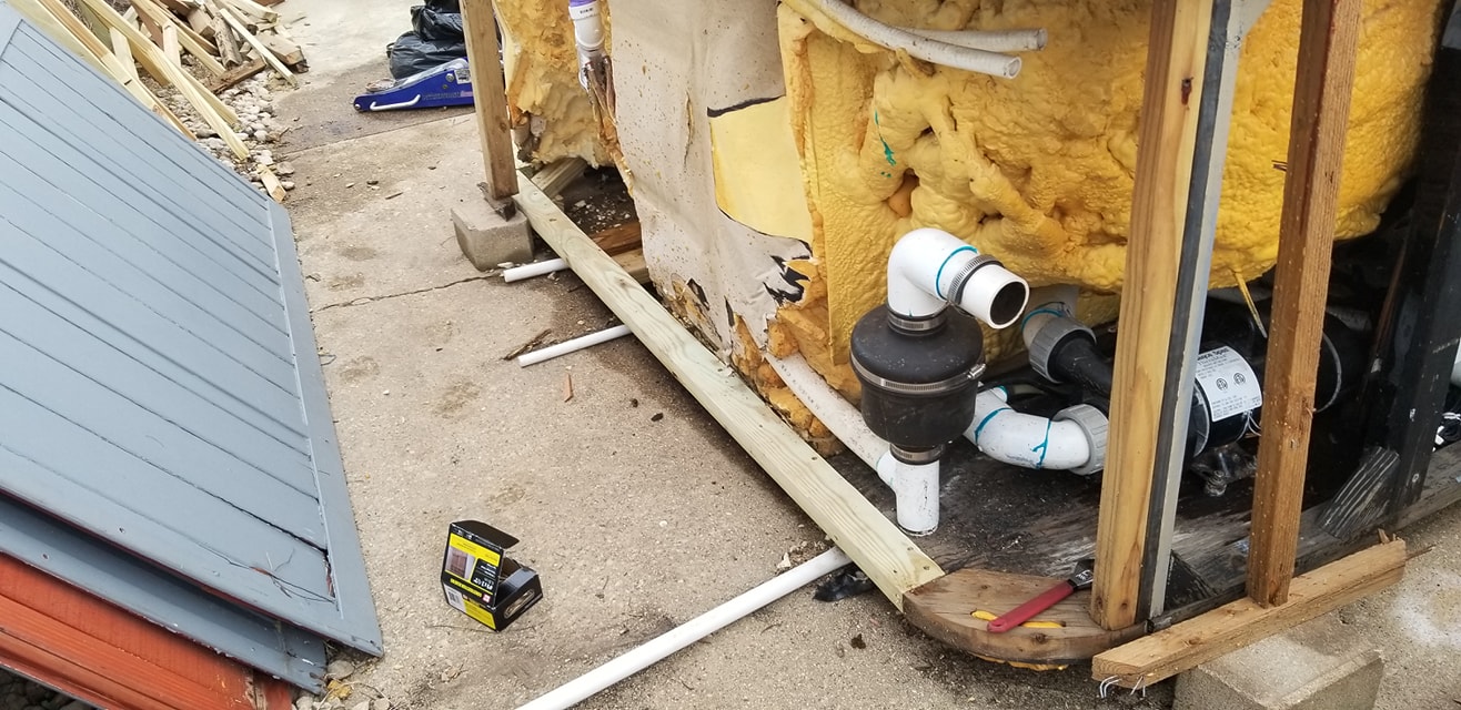 Completed rebuilt side frame on the hot tub
