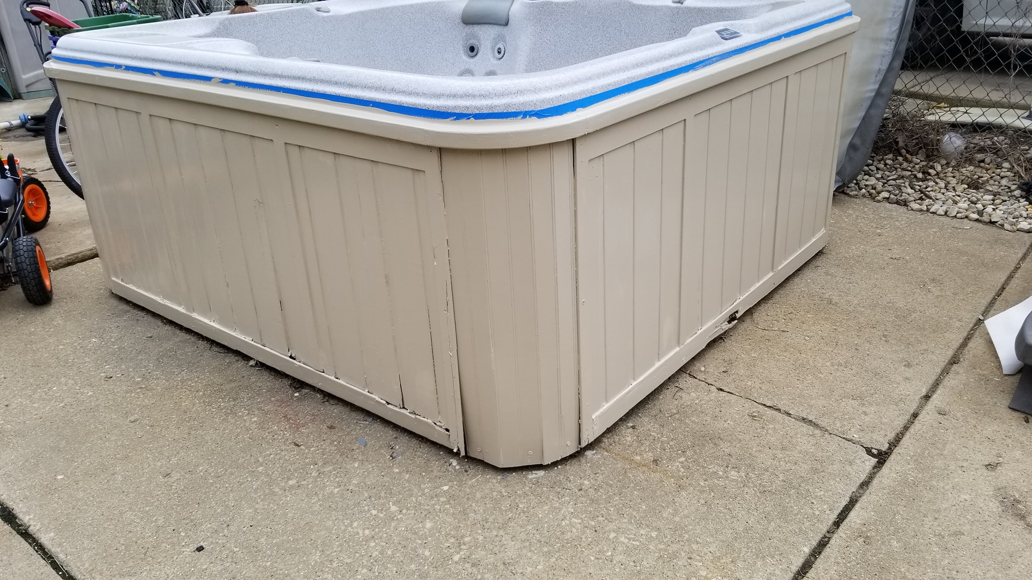 First coat of paint completed on the hot tub sides