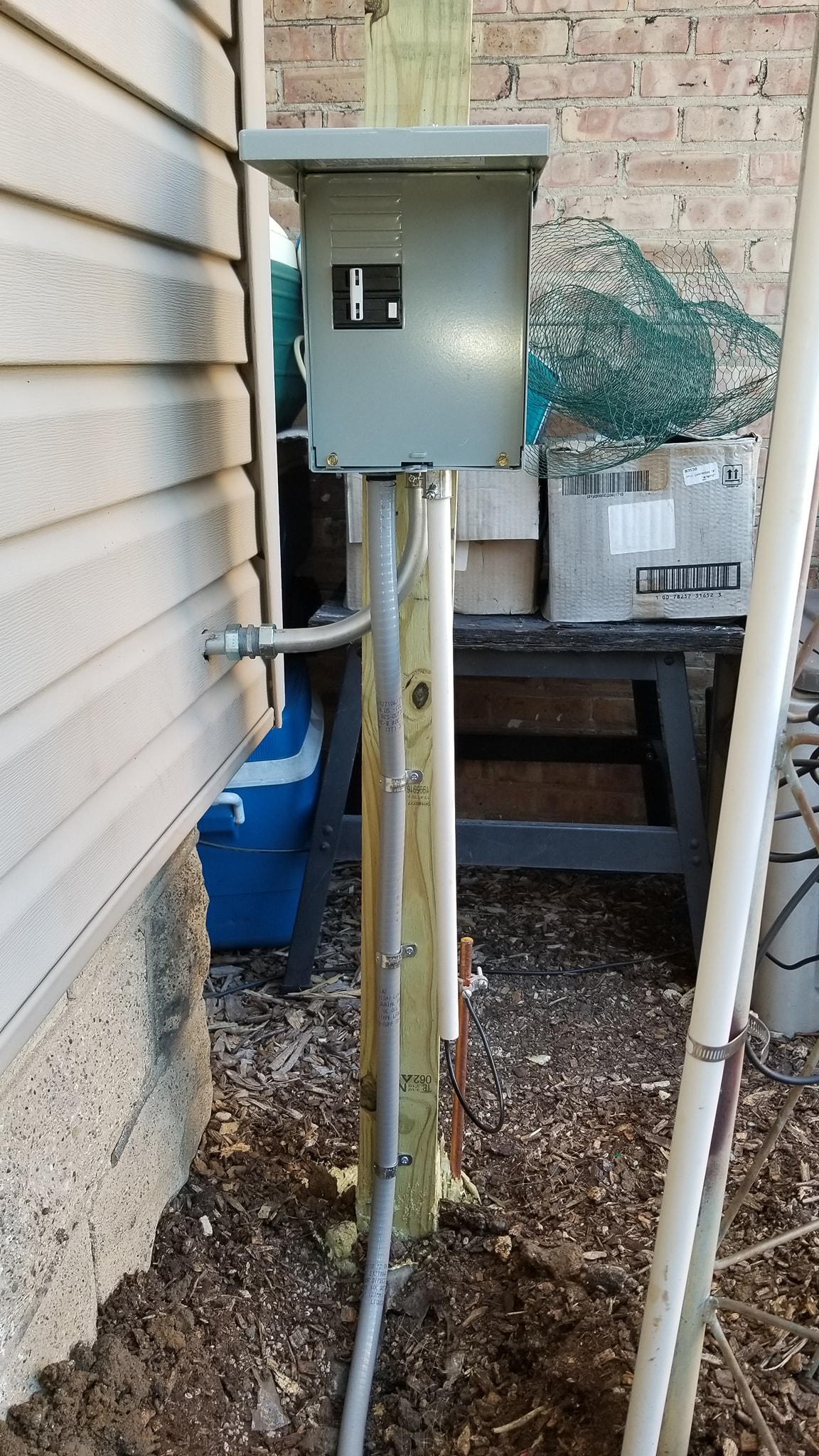 Completed wiring inside the outdoor hot tub electrical box