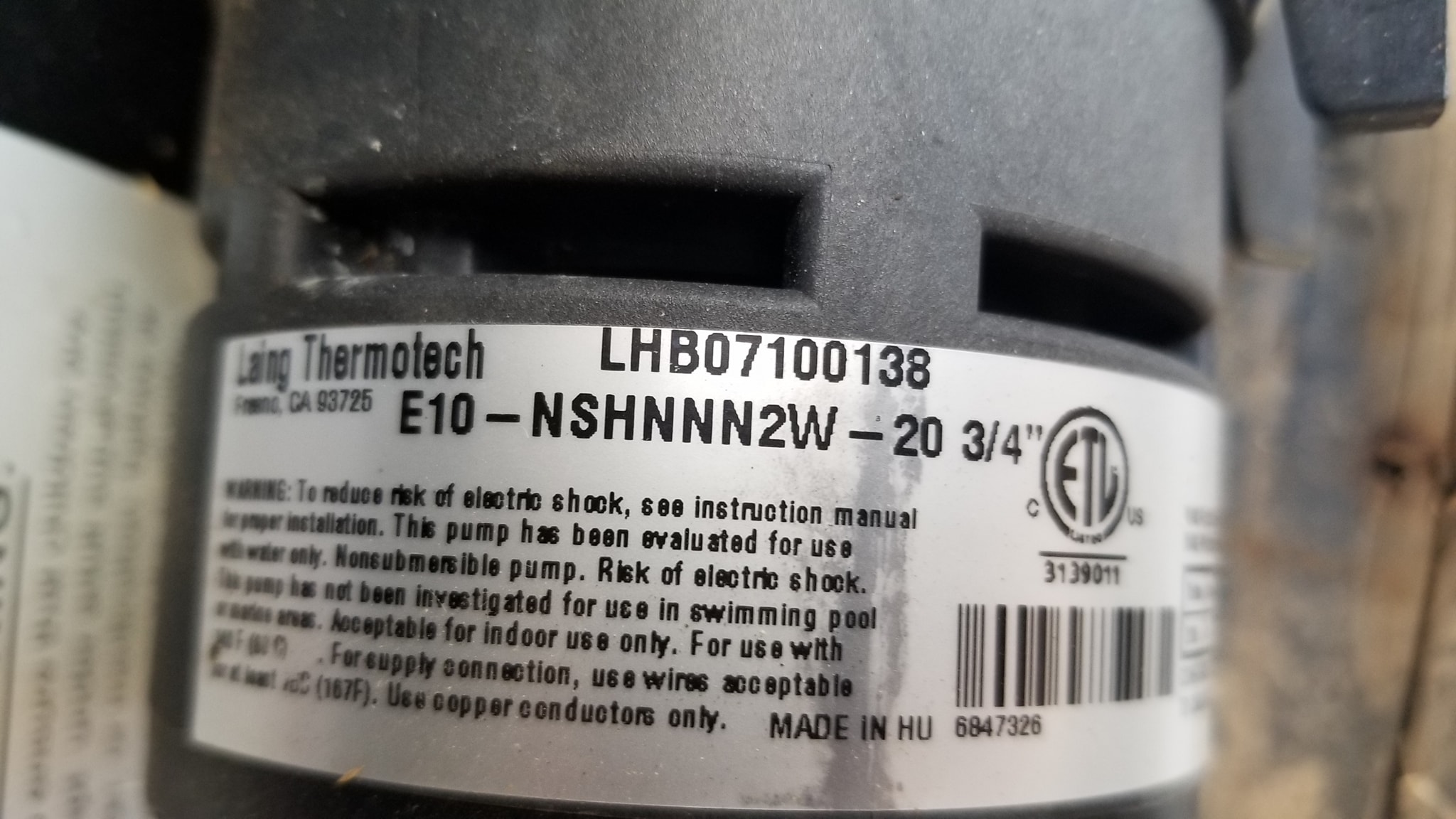 Original circulation pump identification label