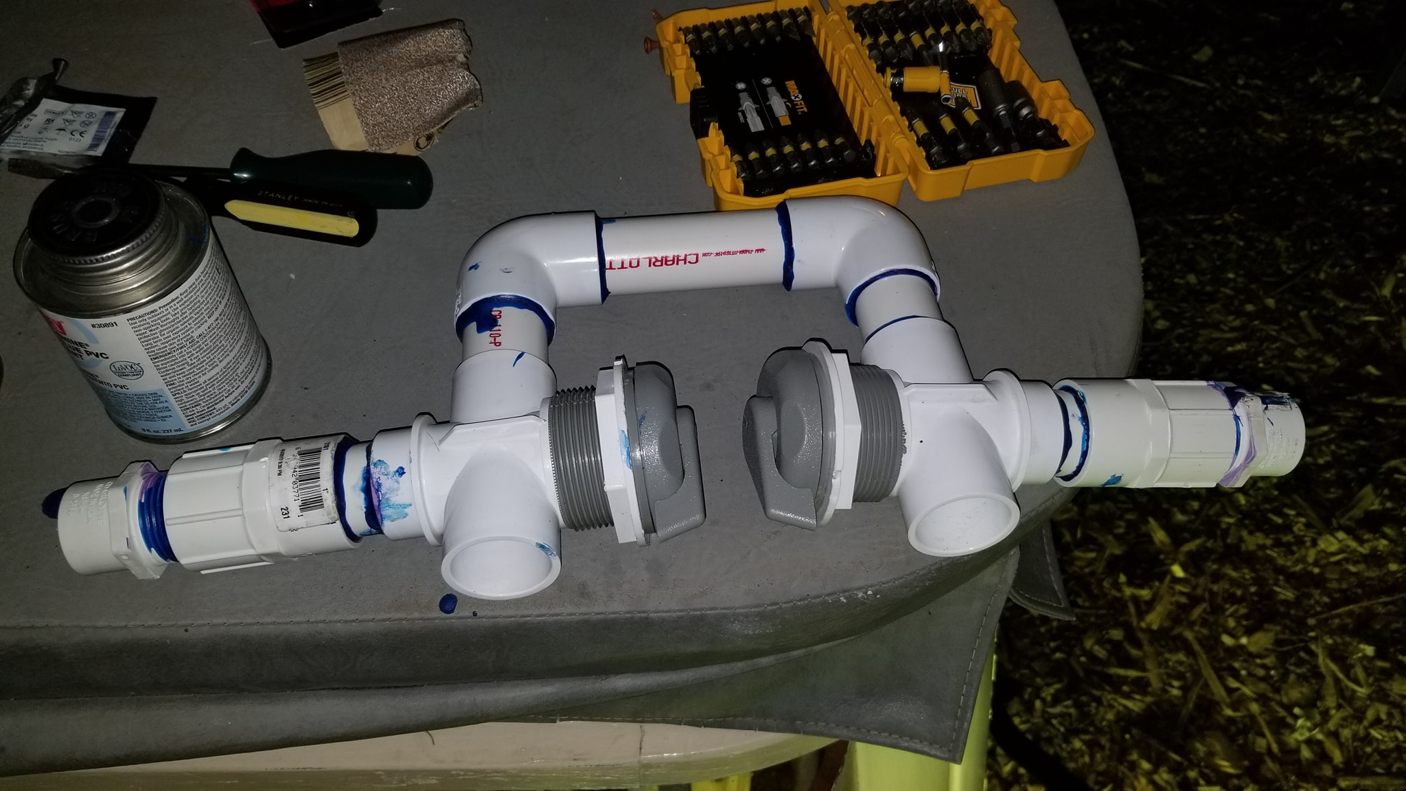 Hot tub plumbing bypass being built for the rocket heater