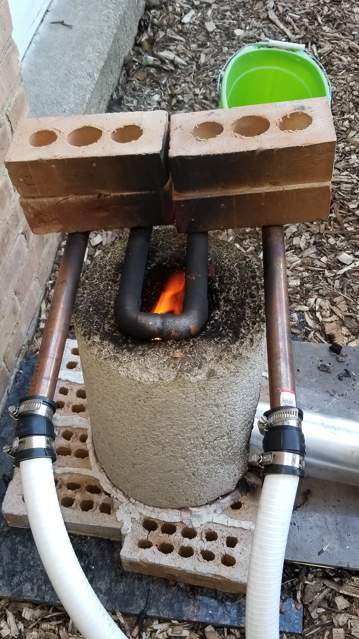 Copper tubing inside the rocket heater