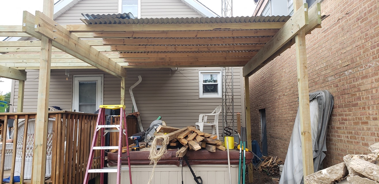 Hot tub side of pergola framing