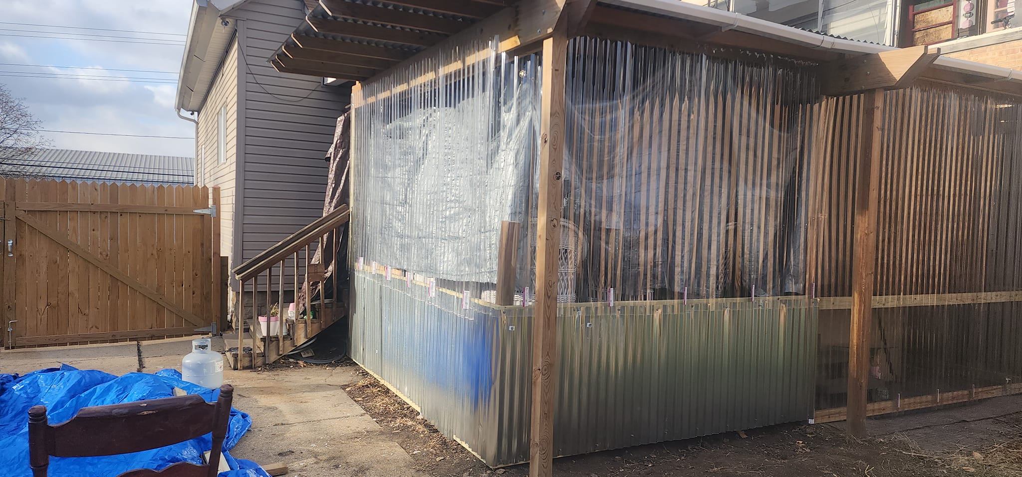 Clear and metal wall panels on southeast corner
