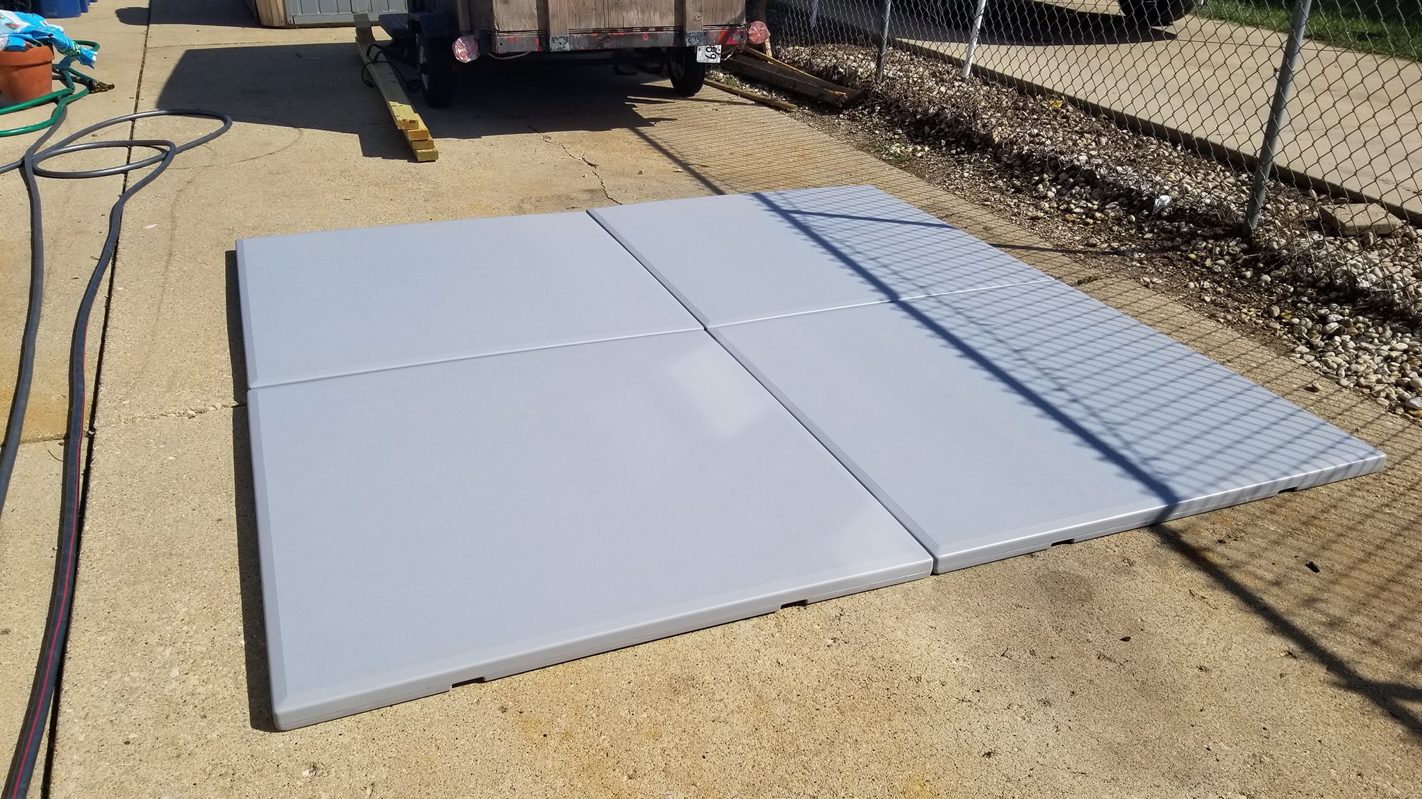Easy Pad hot tub base laid out before installation