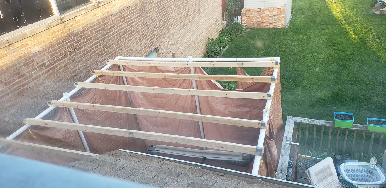 Original hot tub cabana viewed from the second floor